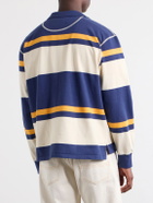 Drake's - Striped Cotton-Jersey Half-Zip Polo Shirt - Blue
