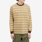 Beams Plus Men's Long Sleeve Multi Stripe Pocket T-Shirt in Brown