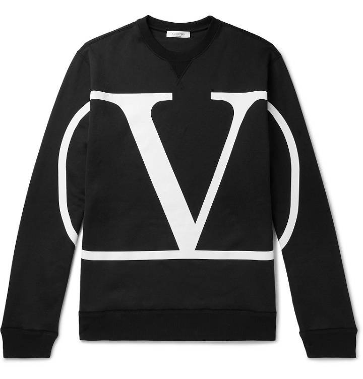 Photo: Valentino - Logo-Print Loopback Cotton-Blend Jersey Sweatshirt - Black