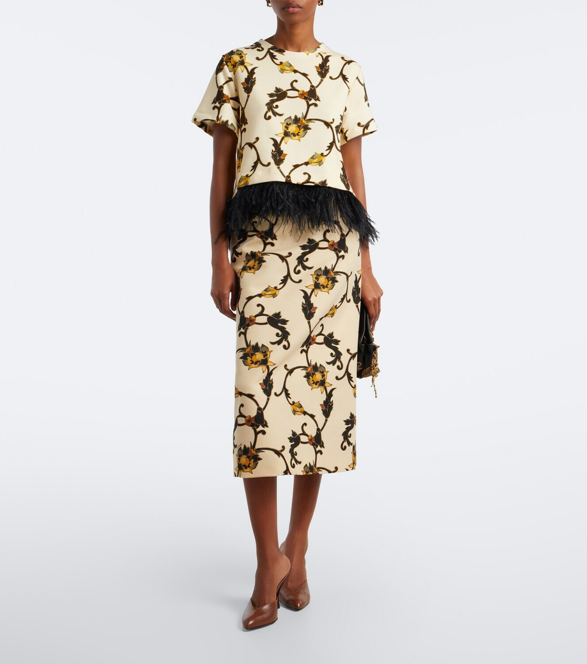 La DoubleJ Printed wool-blend cady pencil skirt