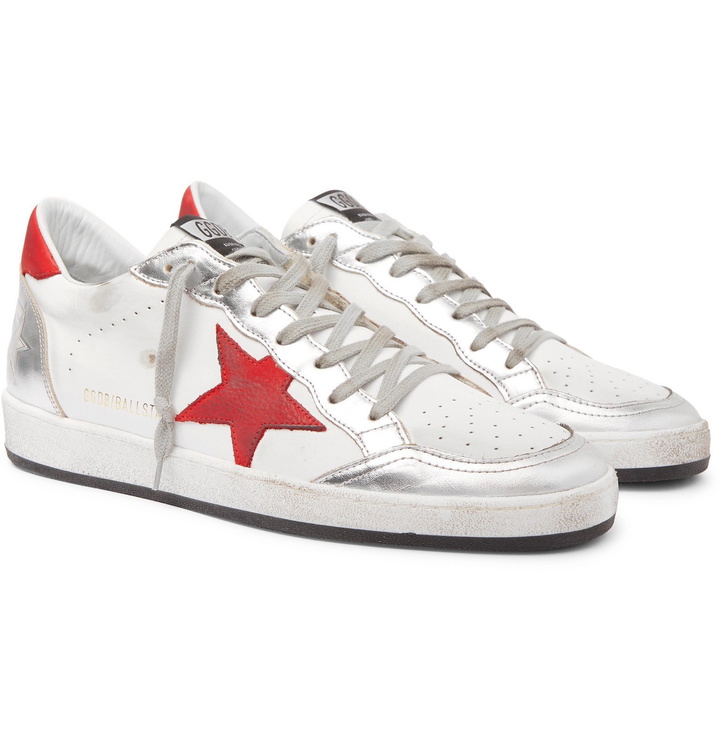 Photo: Golden Goose - Ball Star Distressed Leather Sneakers - White