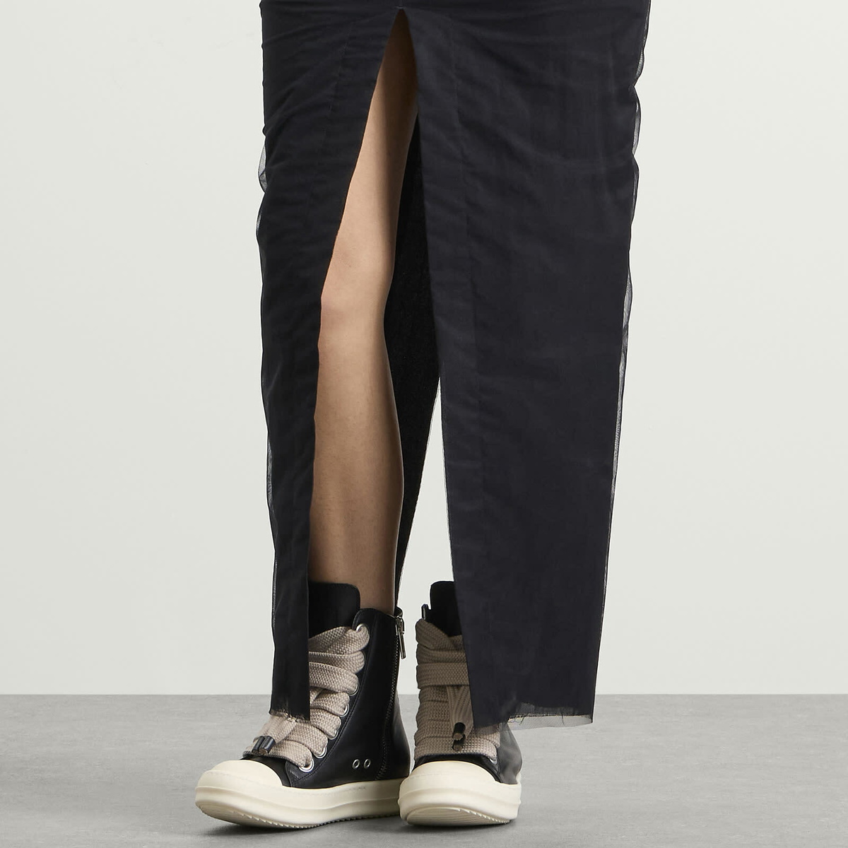 Rick Owens Women's Jumbo Lace High Top Sneakers in Black/Milk/Milk