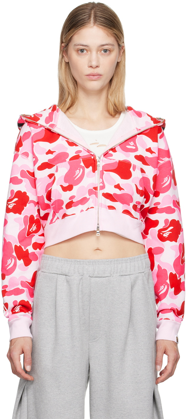 BAPE Pink ABC Camo Crystal Stone Shark Hoodie A Bathing Ape