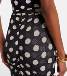 Montce Polka-dot ruched mesh midi skirt