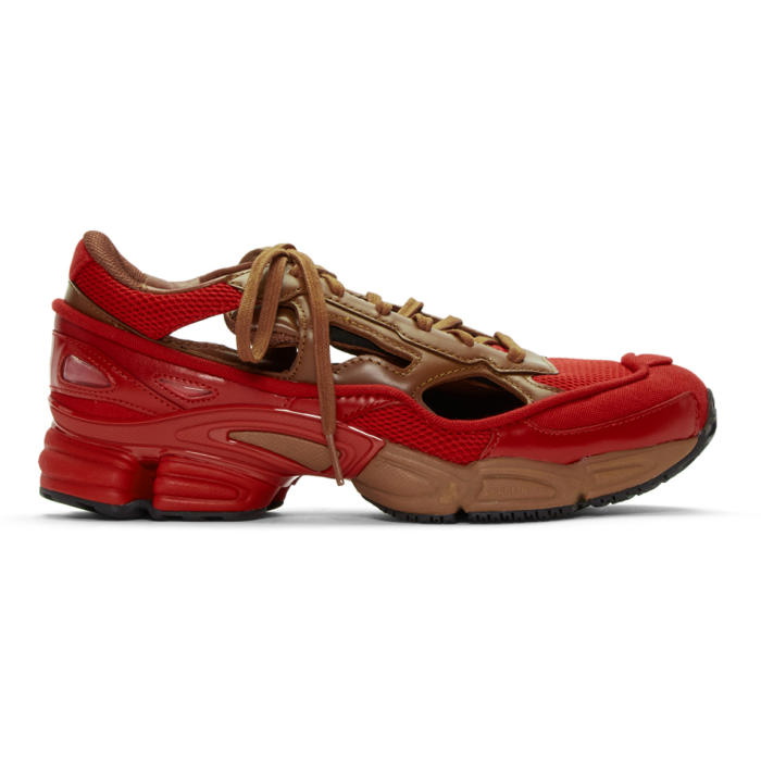 Raf Simons Red and Brown adidas Originals Limited Edition Replicant Ozweego Sneakers Anniversary Pack