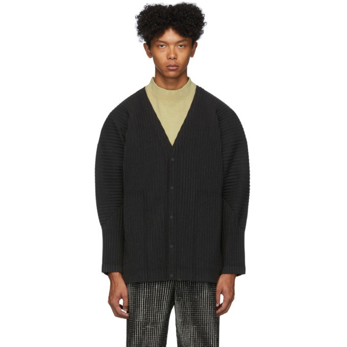 Photo: Homme Plisse Issey Miyake Grey Pleated Cotton Surface Cardigan