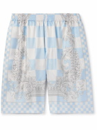 Versace - Straight-Leg Printed Silk-Twill Shorts - Blue