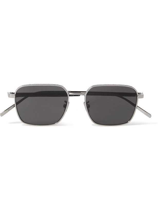 Photo: Berluti - Square-Frame Leather-Trimmed Palladium-Tone Sunglasses
