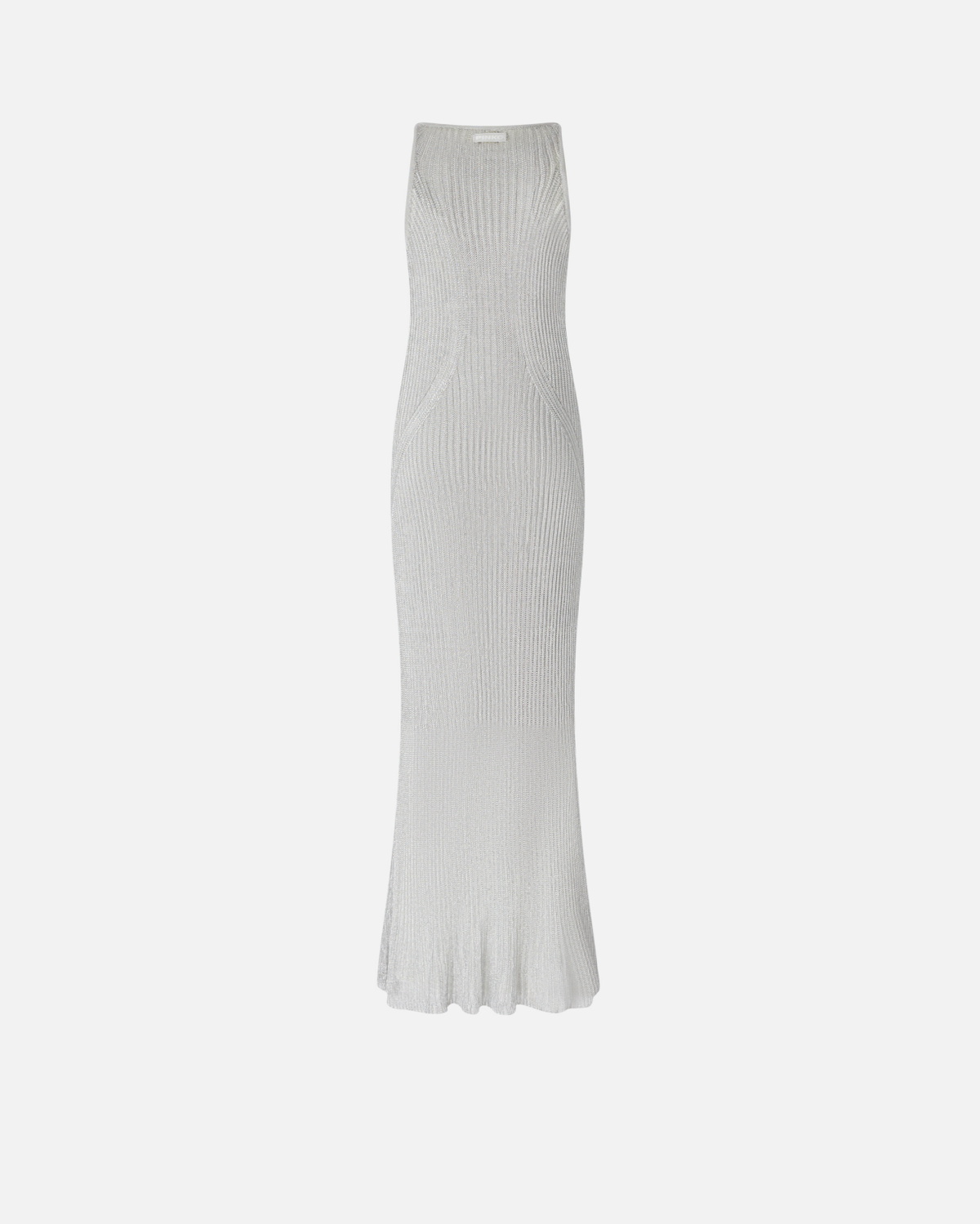 Pinko Sleeveless Dress In Metallic Ribbed Knit Pearl Grey