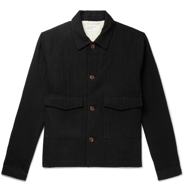 Photo: Universal Works - Watchman Pinstriped Brushed Cotton and Wool-Blend Jacket - Black