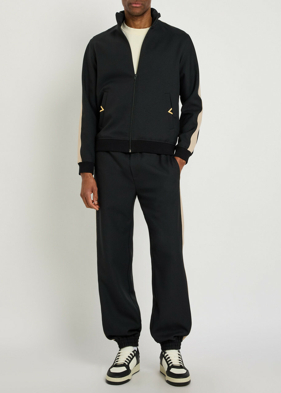 Valentino Garavani Panelled Jersey-twill Track Pants Black And White