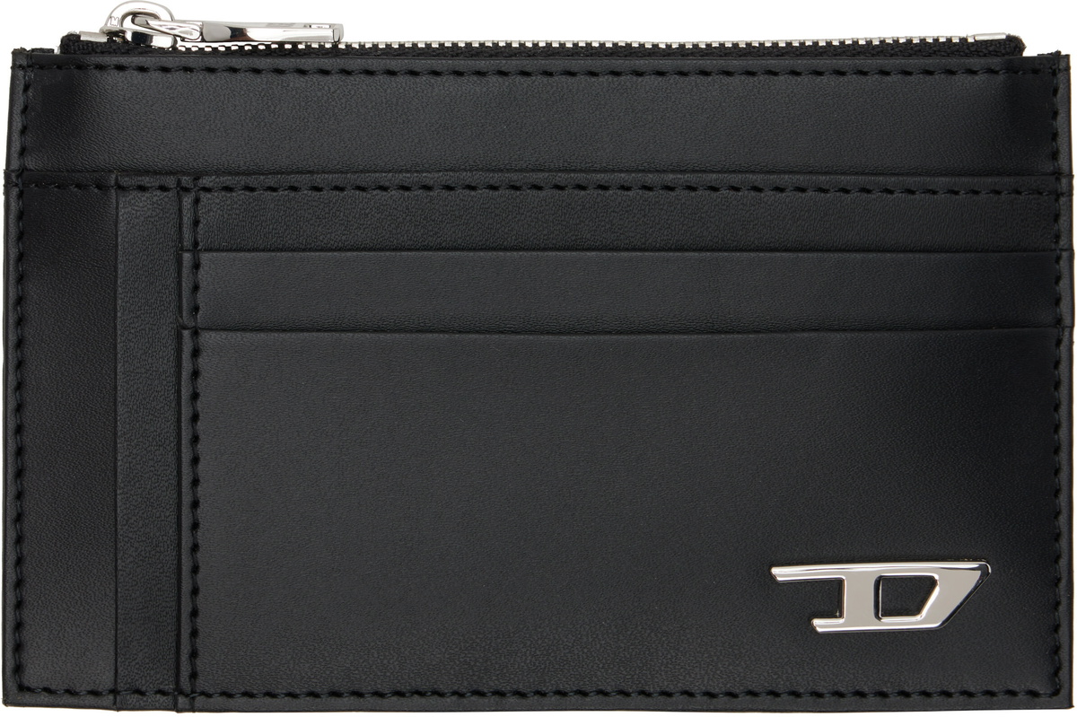 Diesel Black Zip Pocket Leather Card Holder