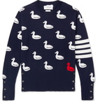 Thom Browne - Slim-Fit Intarsia Cashmere and Cotton-Blend Sweater - Navy