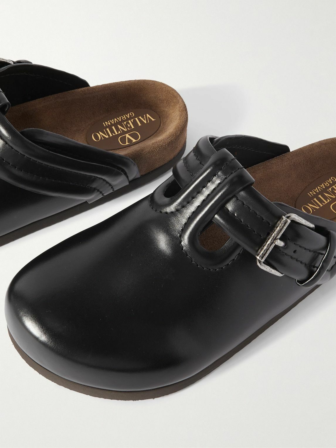 Valentino Garavani - Buckled Glossed-Leather Clogs - Black