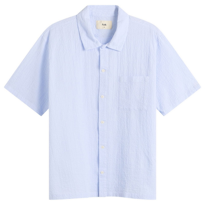 Photo: Folk Men's Gabe Short Sleeve Shirt in Light Blue Textured