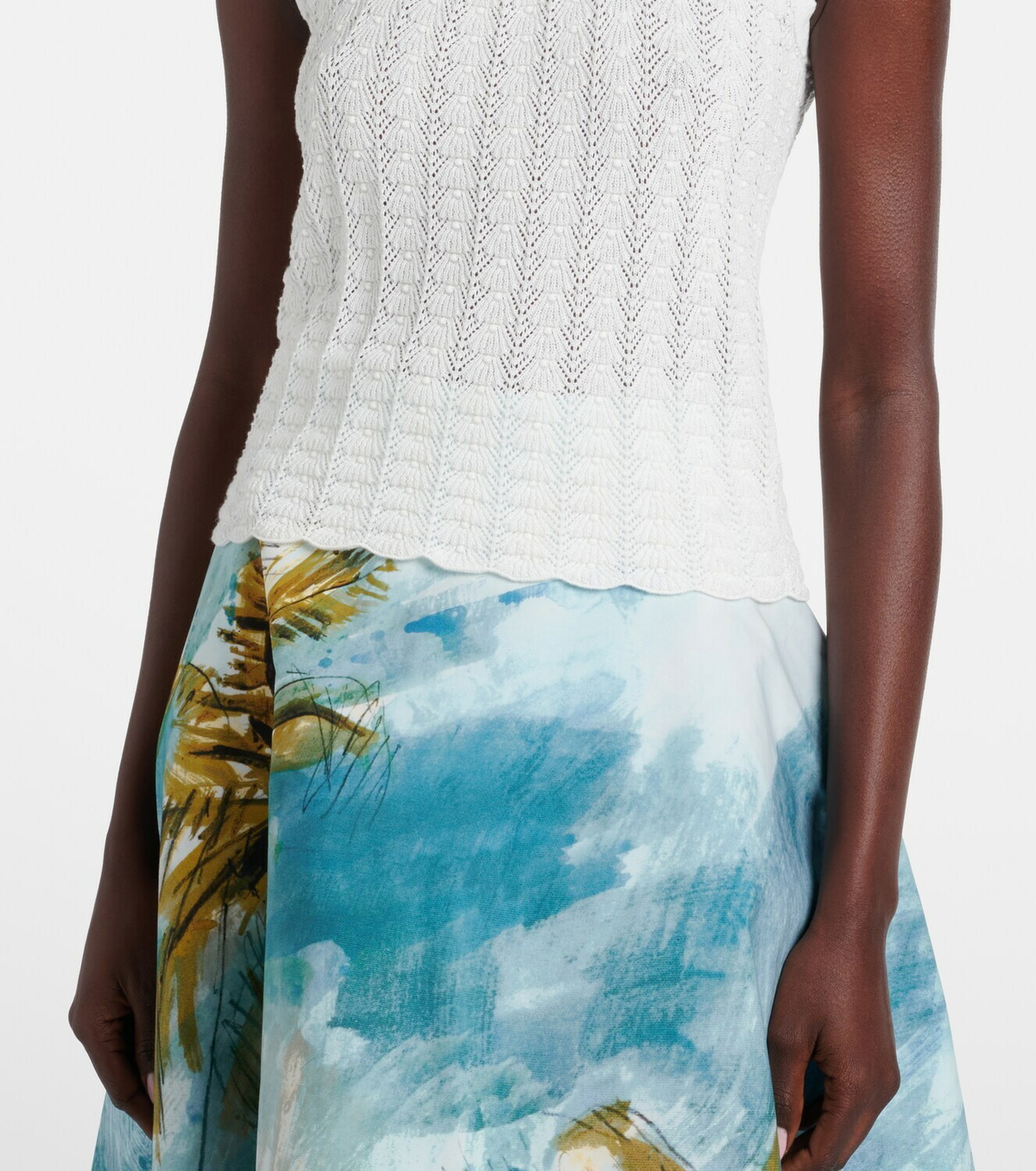 Oscar de la Renta Pointelle cotton and silk tank top