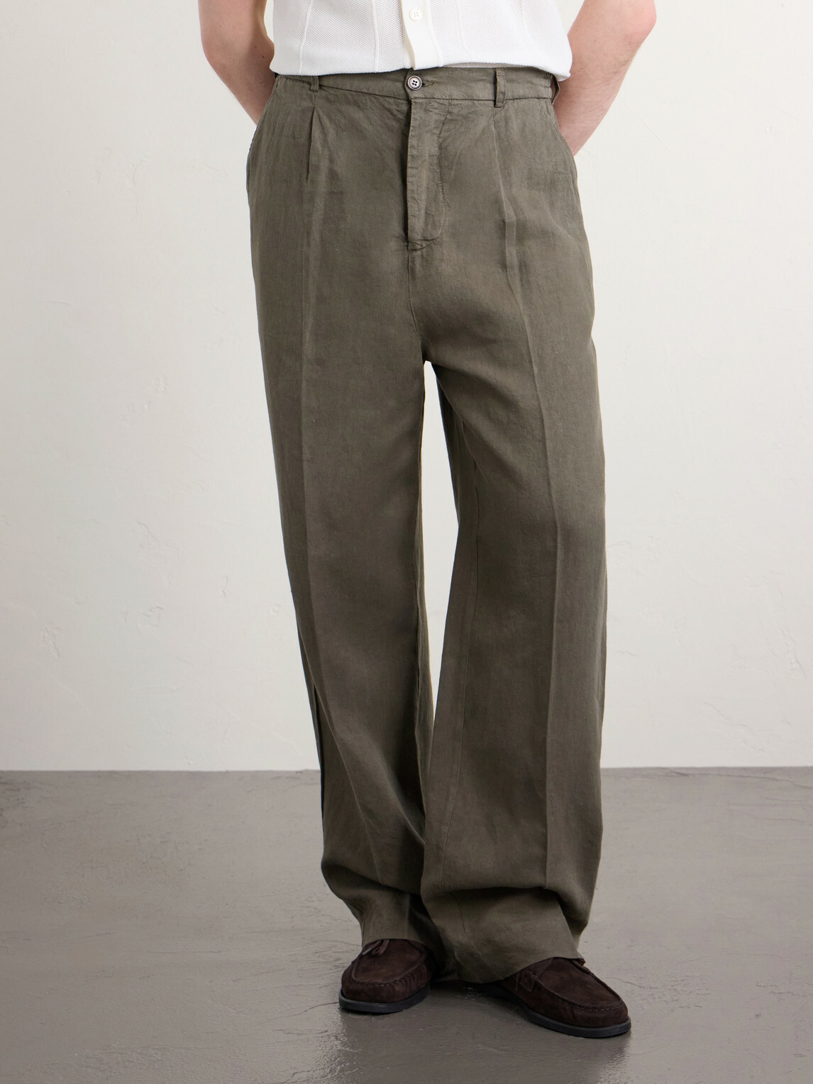 3sixteen - Straight-Leg Pleated Linen Trousers - Green