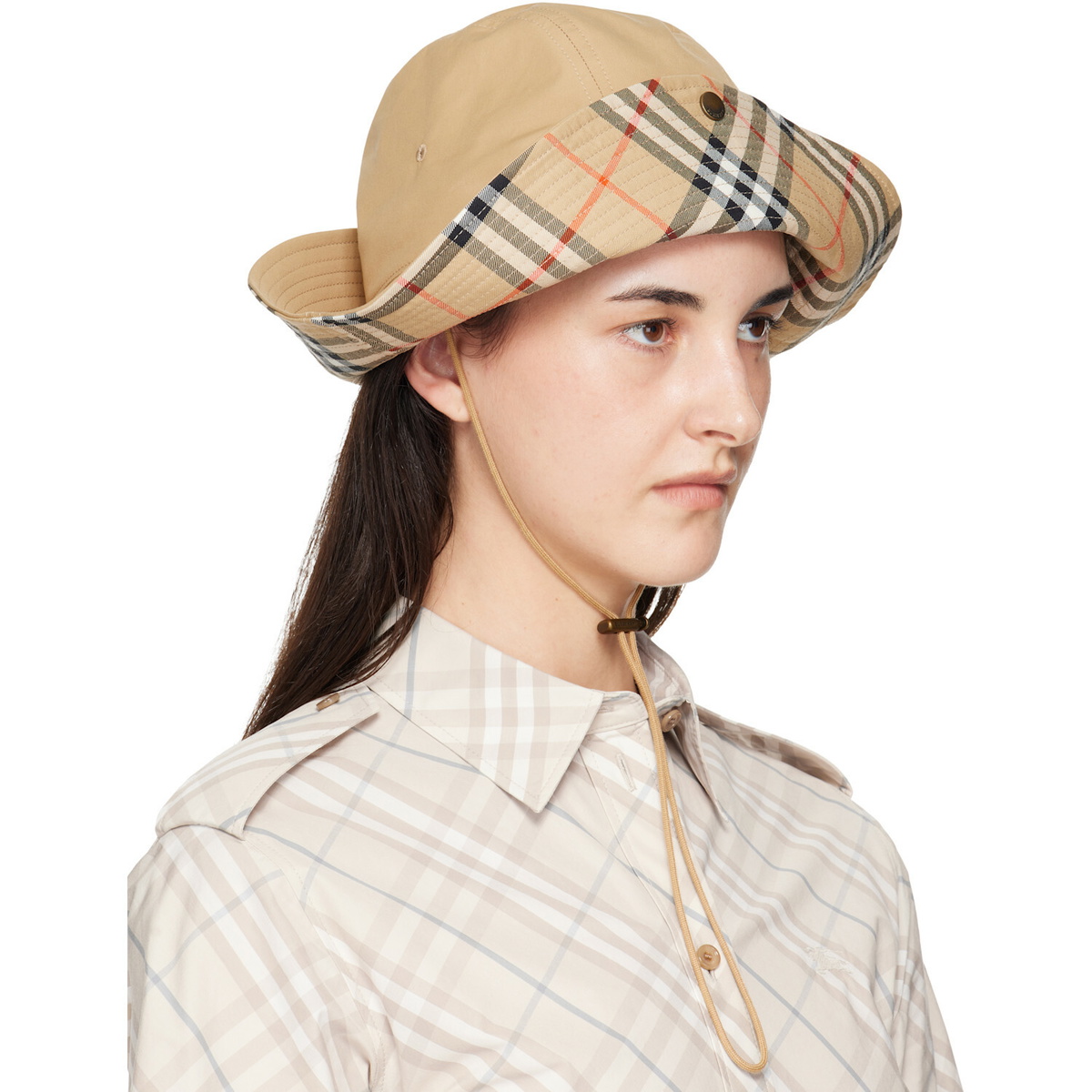 Burberry Beige Check Brim Gabardine Hat