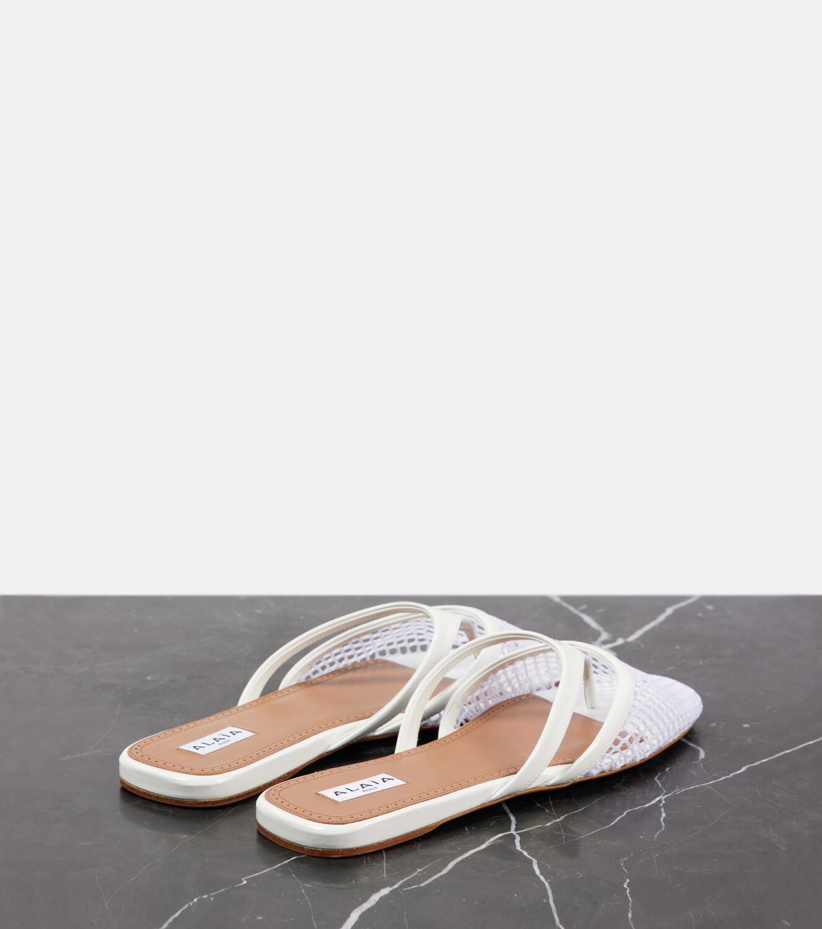 Alaia 25 Fishnet Flat Mules White  Lampskin 303681 main image 0