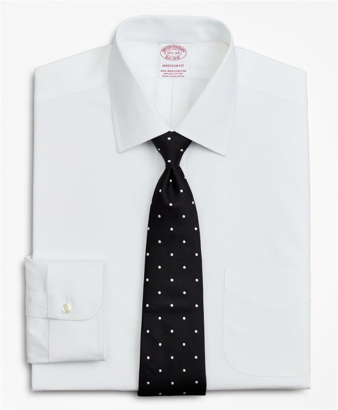 Photo: Brooks Brothers Men's Stretch Madison Relaxed-Fit Dress Shirt, Non-Iron Poplin Ainsley Collar | White