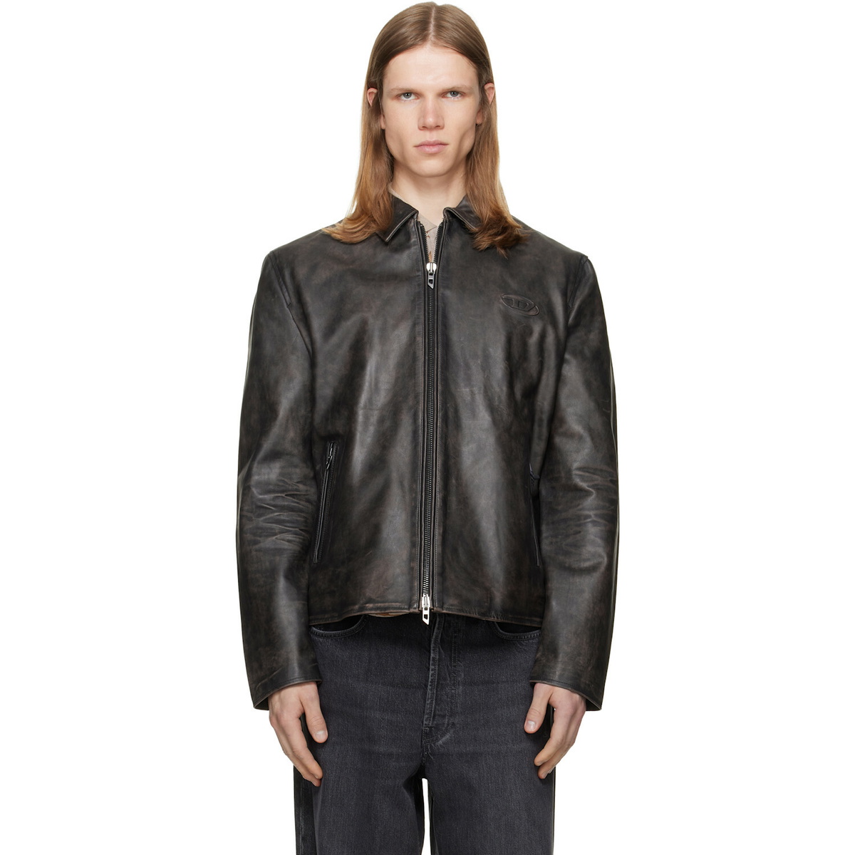 Diesel Brown Treated Leather Coach Jacket