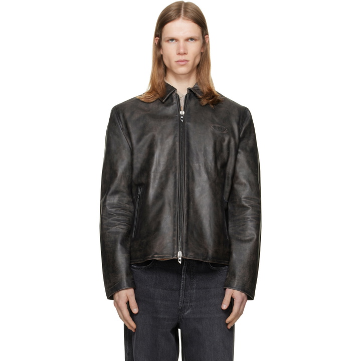Photo: Diesel Brown Treated Leather Coach Jacket