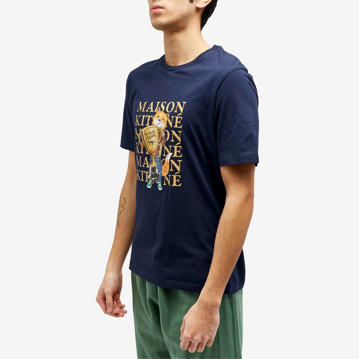 Maison Kitsuné Men's Fox Champion Regular T-Shirt in Navy Maison