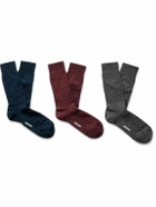 Missoni - Three-Pack Crochet-Knit Cotton-Blend Socks - Burgundy