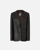 Pinko Reimagine By Pinko X Patrick Mc Dowell Single Breasted Leather Blazer With Pockets Deep Brown