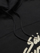 SAINT LAURENT - Logo-Flocked Cotton-Jersey Hoodie - Black