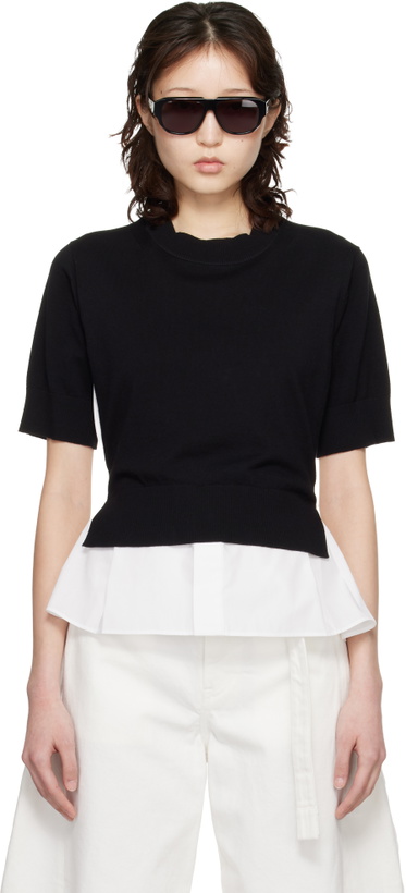 Photo: sacai White & Black Poplin Cotton Knit Sweater