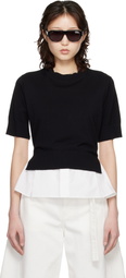 sacai White & Black Poplin Cotton Knit Sweater