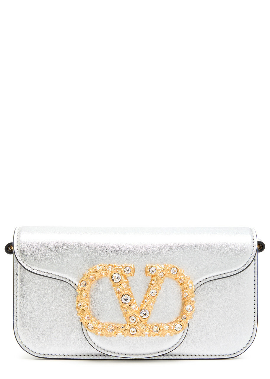 Valentino Locò Small Metallic Grained Leather Shoulder bag - Silver - One Size