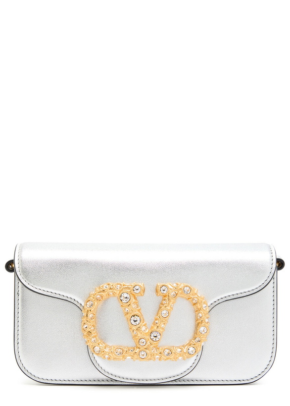 Photo: Valentino Locò Small Metallic Grained Leather Shoulder bag - Silver - One Size