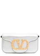 Valentino Locò Small Metallic Grained Leather Shoulder bag - Silver - One Size