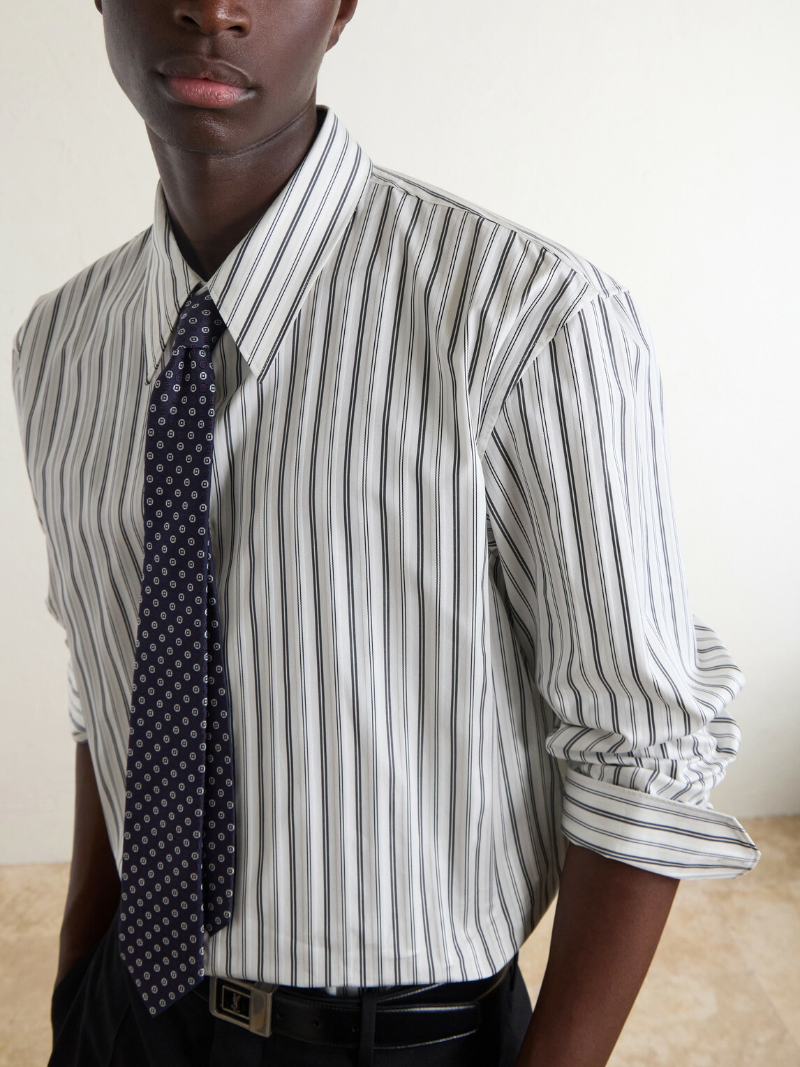 SAINT LAURENT - Striped Cotton Shirt - Black