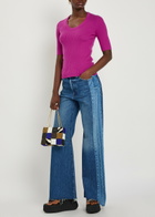 Mother The Tux Sidestepper Sneak Fray Wide-leg Jeans Navy