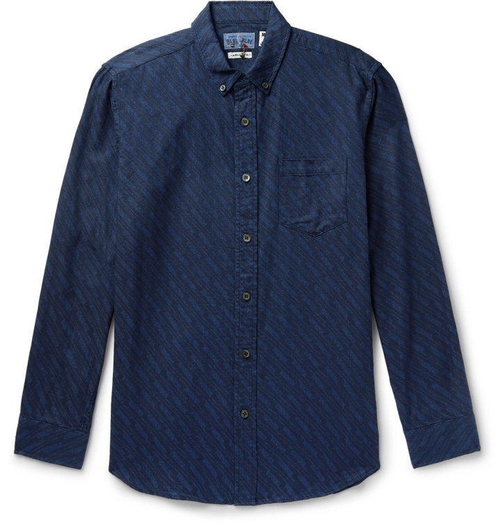 Photo: Blue Blue Japan - Button-Down Collar Indigo-Dyed Printed Cotton-Twill Shirt - Blue
