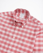 Brooks Brothers Men's Stretch Regent Regular-Fit Sport Shirt, Non-Iron Large Check | Dark Pink
