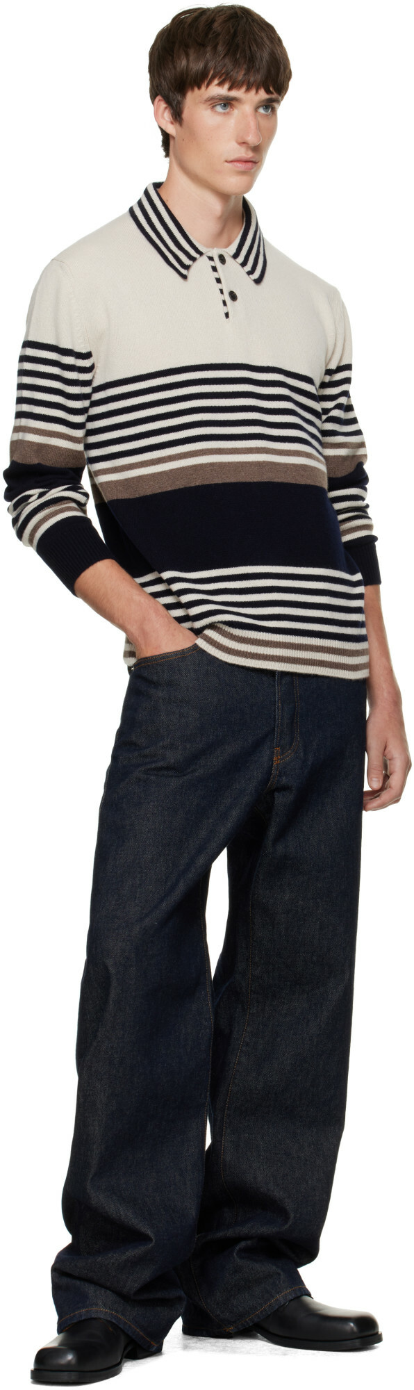 Paul Smith Off-White Stripe Wool Polo Sweater