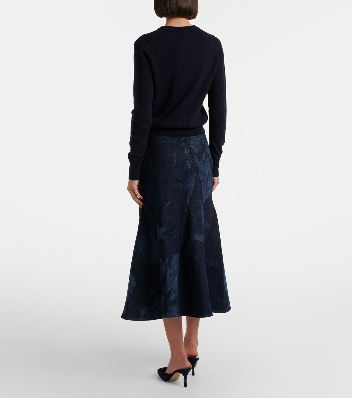 Erdem Floral flared denim midi skirt