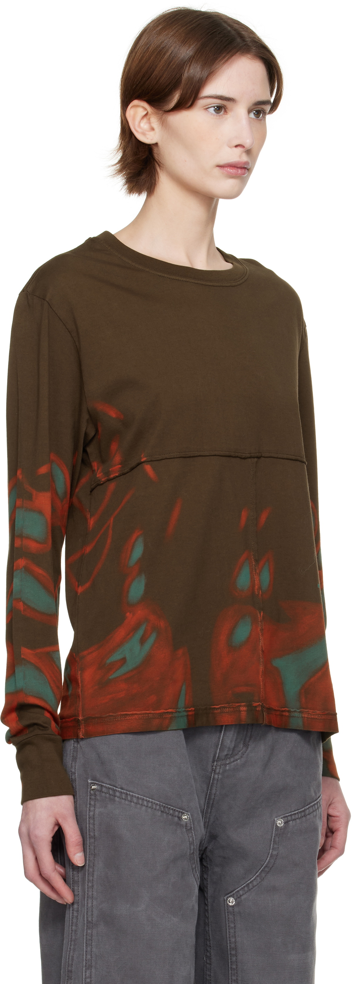 Eckhaus Latta Brown Lapped Long Sleeve T-shirt