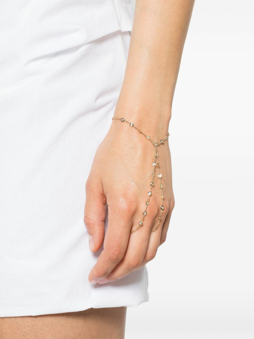 Jacquie Aiche 14K Yellow Gold Double Stem Diamond Finger Bracelet