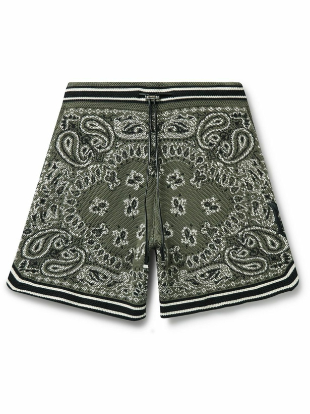 Photo: AMIRI - Wide-Leg Logo-Embroidered Crocheted Cotton-Blend Drawstring Shorts - Green