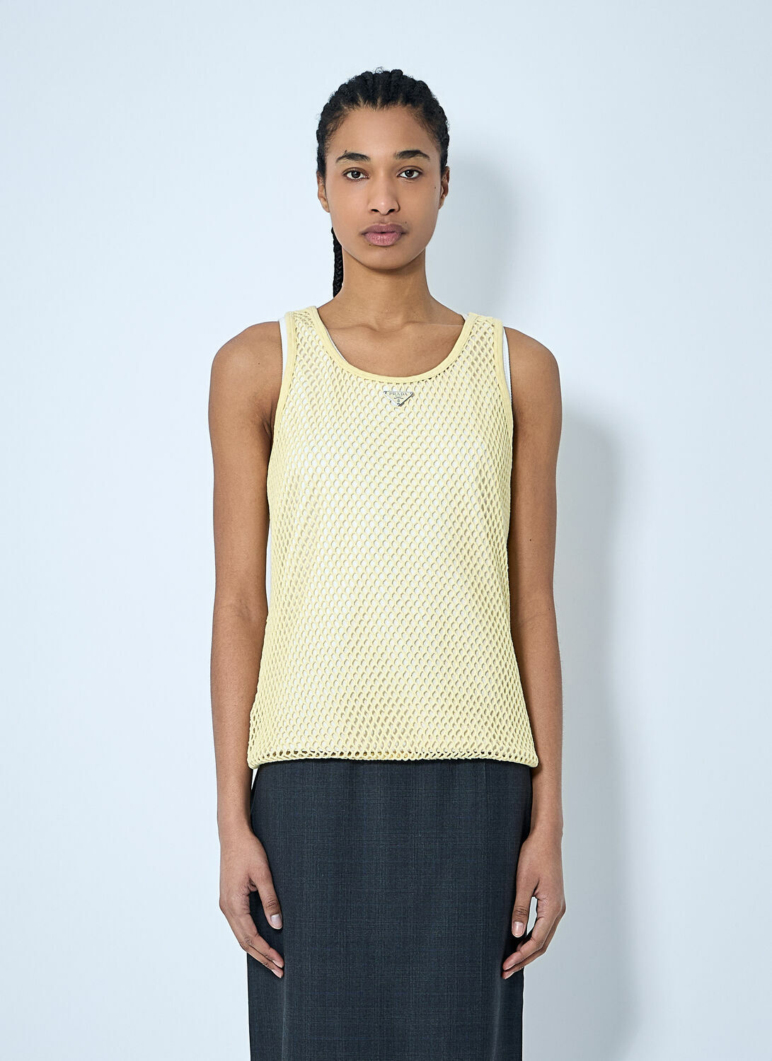 Prada Logo Plaque Open- Knit Tank Top