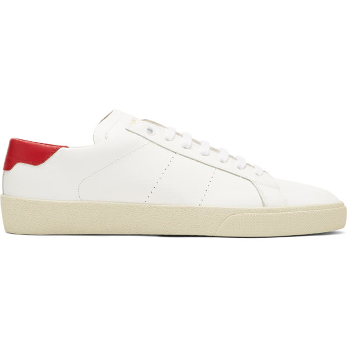 Photo: Saint Laurent White and Red SL-06 Court Classic Sneakers