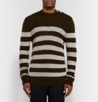 Balmain - Slim-Fit Buttoned Striped Metallic Knitted Sweater - Men - Green