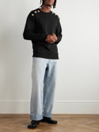 Balmain - Button-Embellished Cotton-Blend Sweatshirt - Black