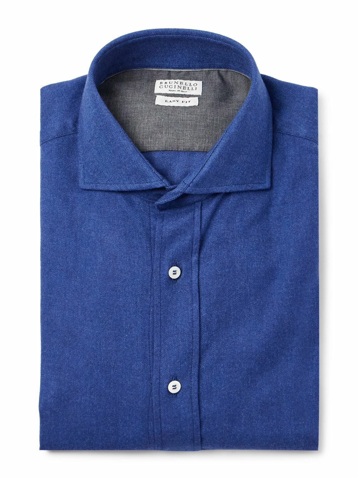 Brunello Cucinelli - Herringbone Cotton and Lyocell-Blend Shirt - Blue
