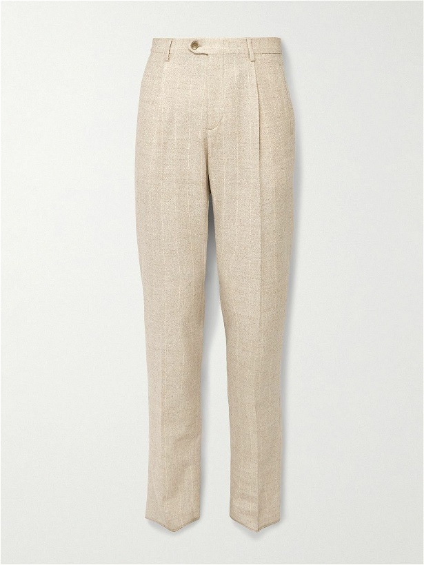 Photo: Etro - Slim-Fit Pleated Checked Alpaca-Blend Suit Trousers - Neutrals